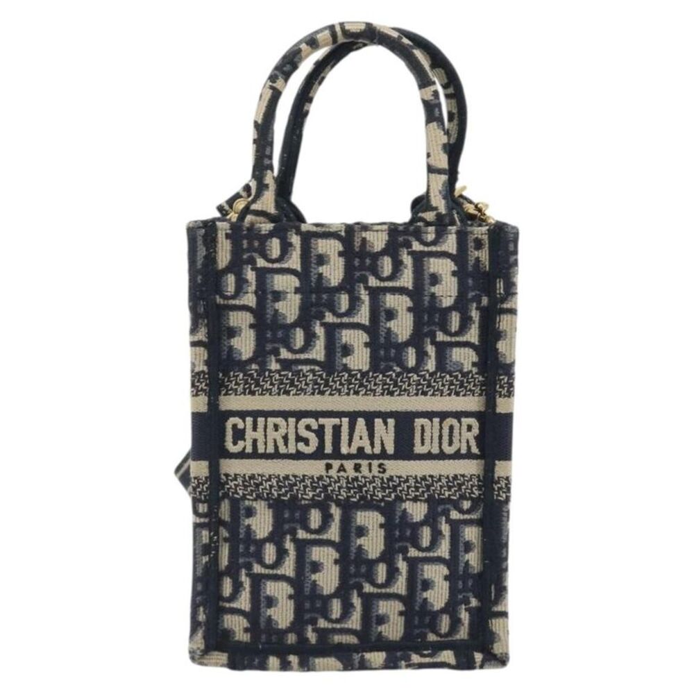 Christian Dior Book Tote Phone Oblique Canvas Navy Canvas Tote Bag Bag